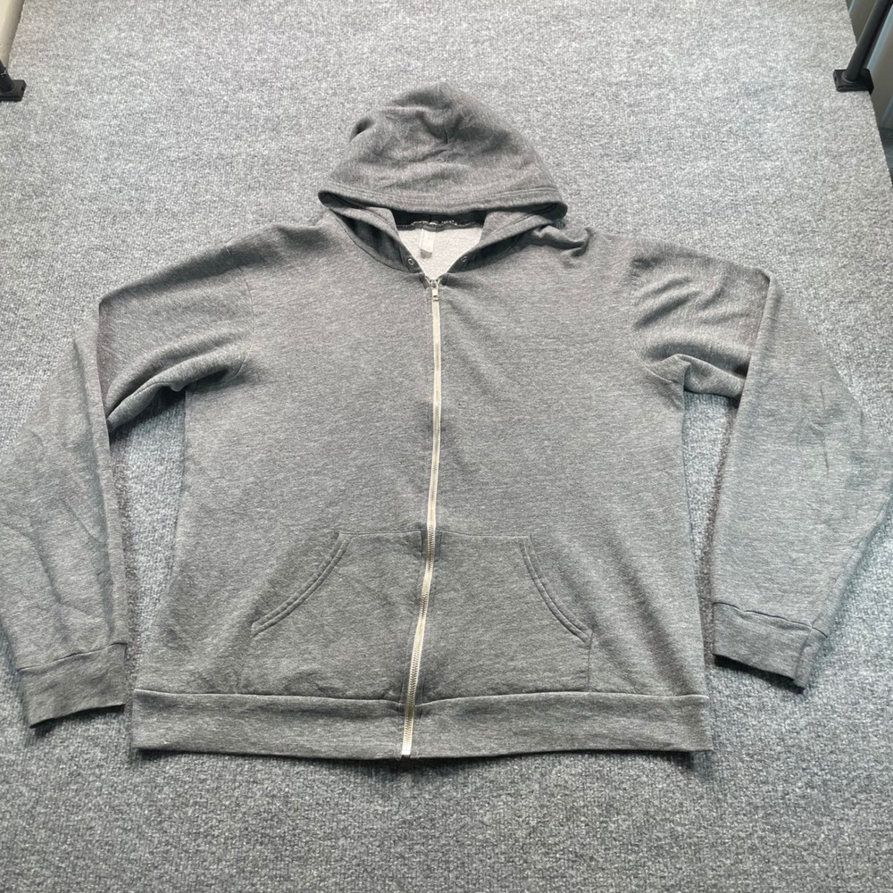 American Apparel Zip Up Hoodie Mens XL Gray Tri-Blend Made in USA Classic Fleece